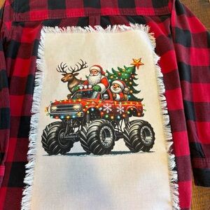 Plaid Button Down Shirt with Santa Graphic